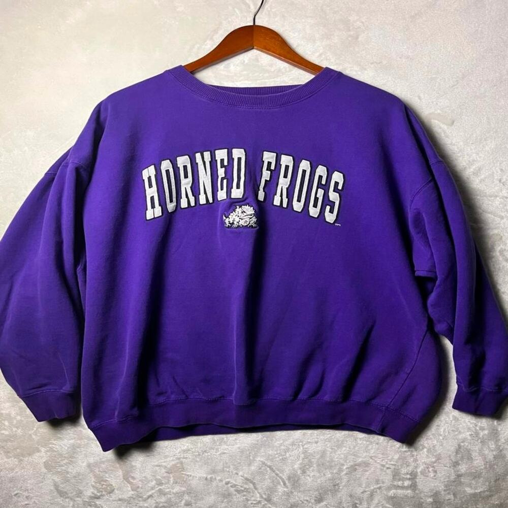 VTG Texas Christian University Embroidered Sweatshirt Men's 2XL TCU Horned Frogs